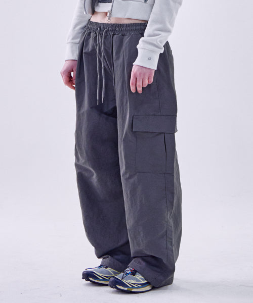 Pocket cargo nylon two-way string banding pants [charcoal]