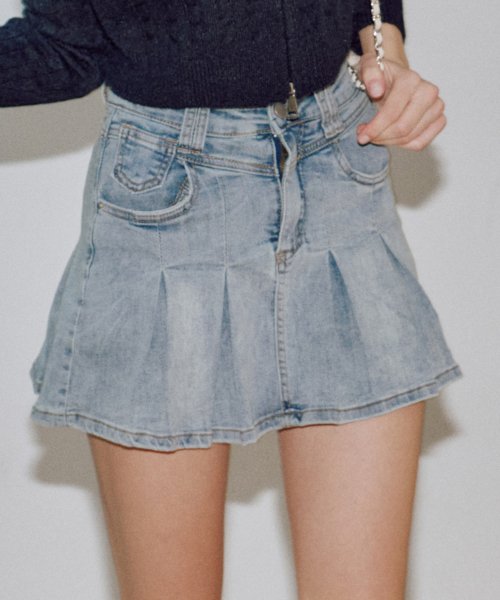 Nikita Denim Pleated Skirt Pants [LIGHT DENIM]