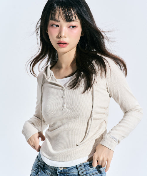 Eva Burton Layered Knit Hoodie [OATMEAL]