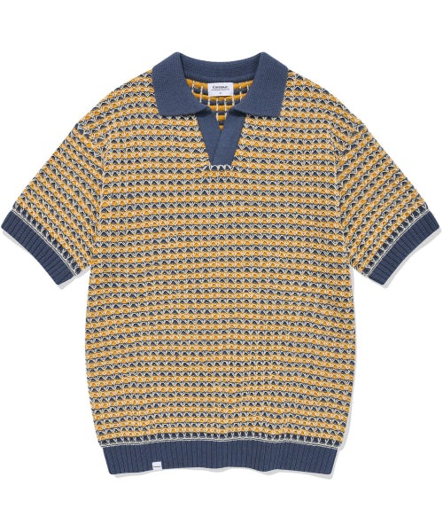 Multi-textured Collar Half Knitwear Navy