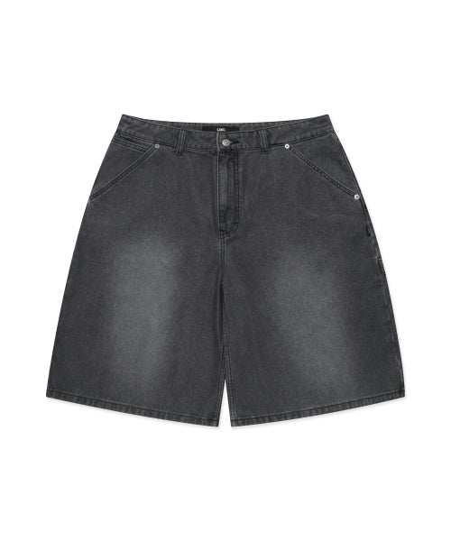 BRUSH WASHED DENIM CARPENTER SHORTS black