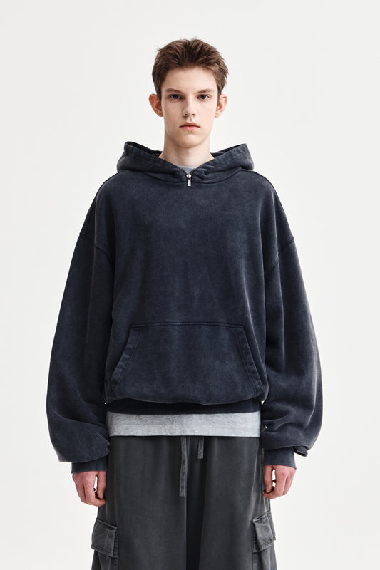 ZIPPER POINT WASHED HOODY FOR MEN IN CHARCOAL