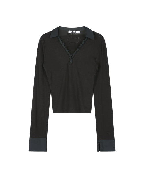 BUTTON COLLAR KNIT LONGSLEEVE [BLACK]