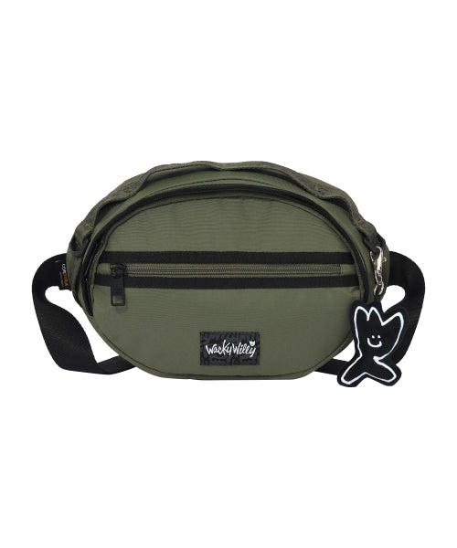 Corduroy webbing sling bag khaki