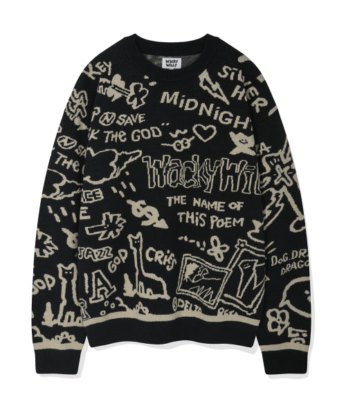 Graffiti Jacquard Pullover Black