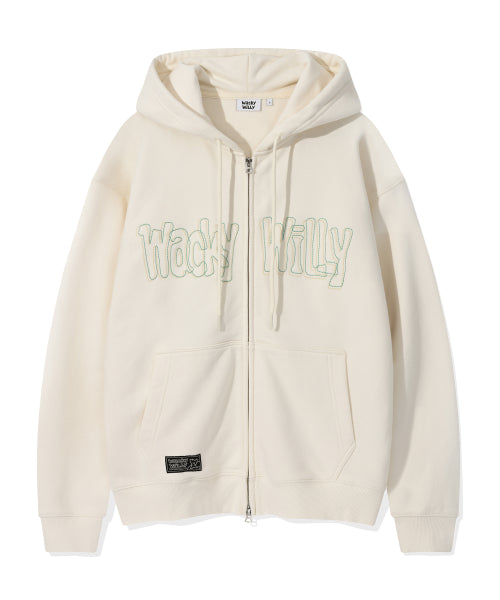 Applique Hooded Zip-Up Cream