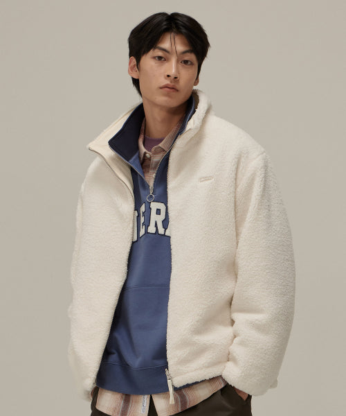 STAND COLLAR REVERSIBLE SHERPA JACKET
