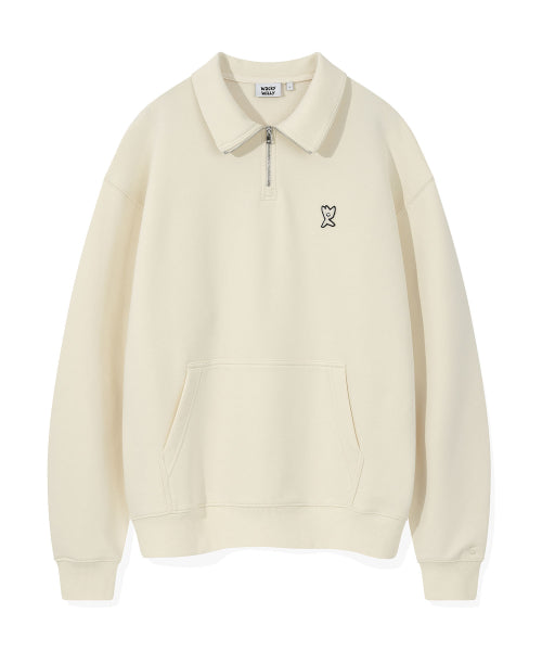 Basic Logo Wappen Half Zip-Up Cream