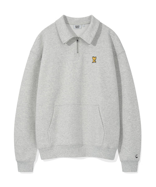 Basic Logo Wappen Half Zip-Up Light Gray