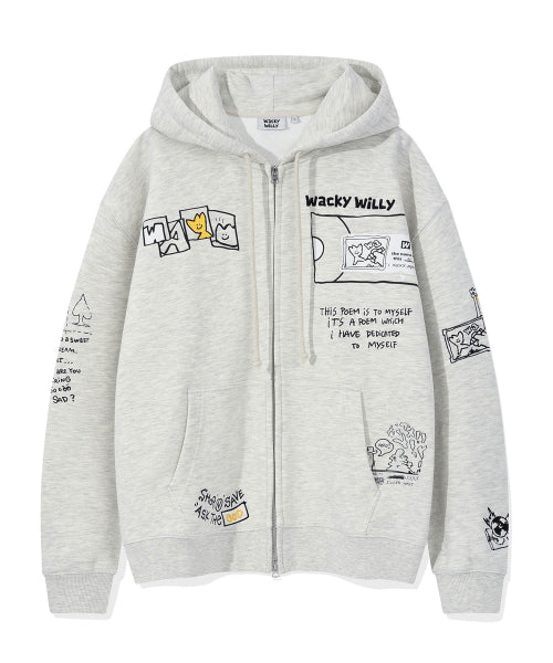 Graffiti Hooded Zip-Up Oatmeal