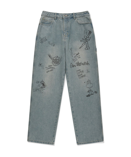 graphic denim pants blue