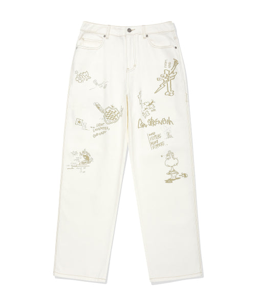graphic denim pants ivory