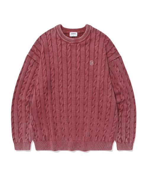 C LOGO CABLE STONE WASHING CREWNECK KNIT