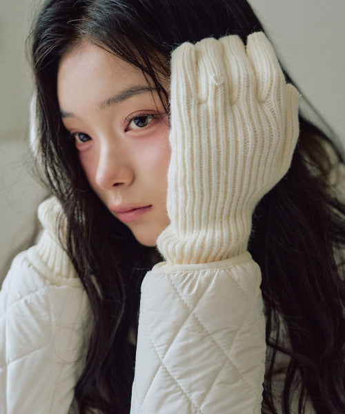 Heart Fingerhole Knit Glove [IVORY]
