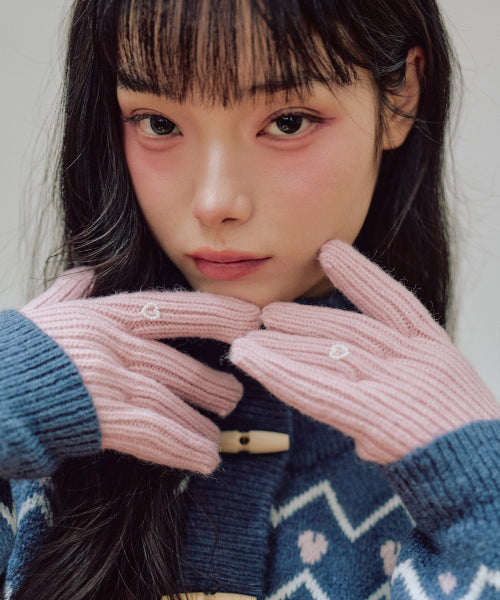 Heart Fingerhole Knit Glove [PINK]