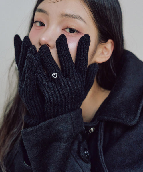 Heart Fingerhole Knit Glove [BLACK]