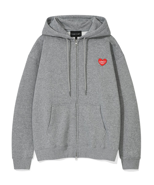 Heart Wappen Napping Hooded Zip-Up Gray