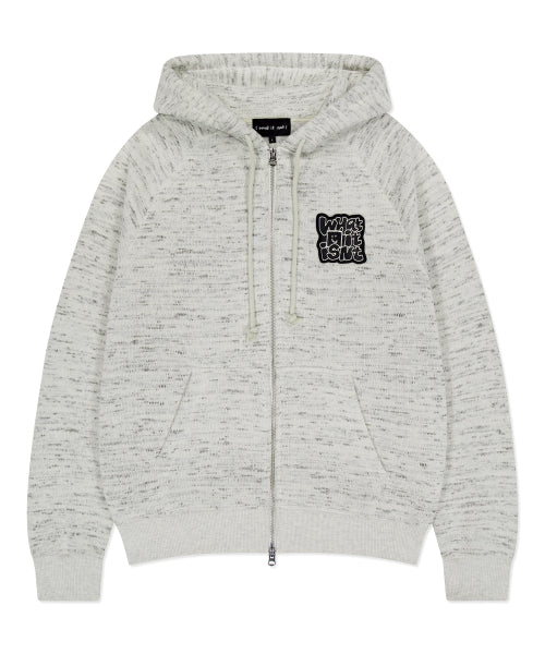 typo wappen knit hooded zip-up gray