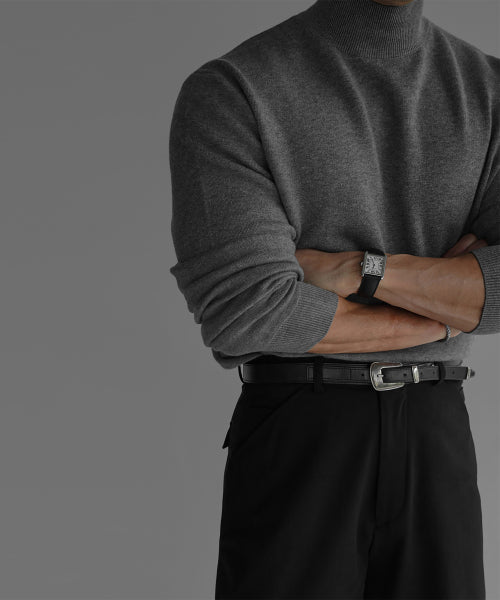 SOFT DOULBE MOCK NECK KNIT [GRAY]
