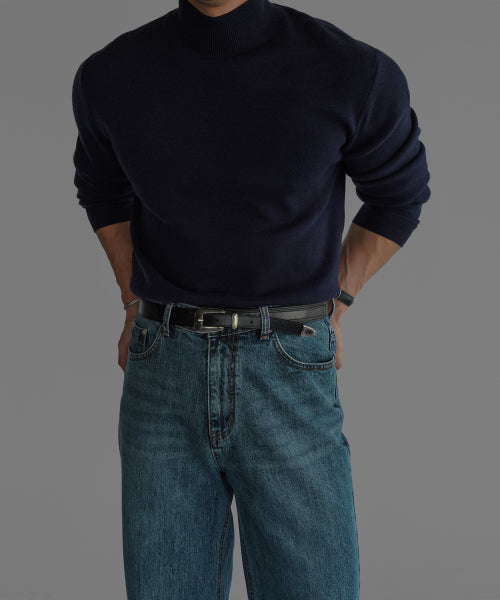 SOFT DOULBE MOCK NECK KNIT [NAVY]