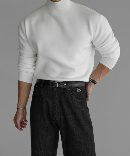 SOFT DOULBE MOCK NECK KNIT [IVORY]