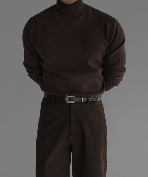 SOFT DOULBE MOCK NECK KNIT [BROWN]