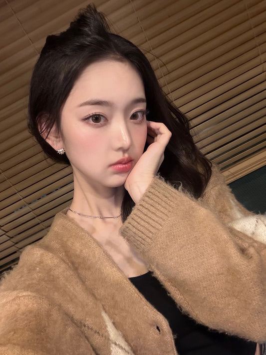 SCATTERED ARGYLE CARDIGAN, CAMEL