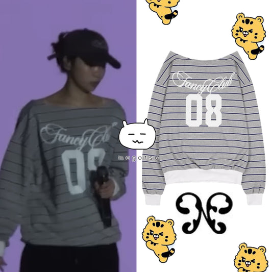 Stripe One Shoulder Sweatshirt (GRAY)