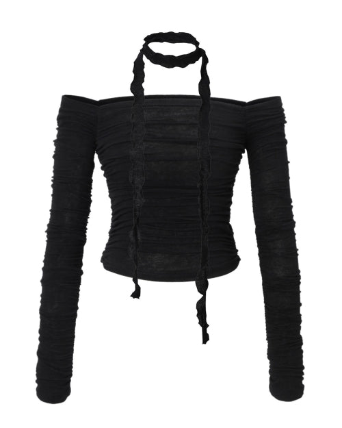 Shirring Scarf Top (black)