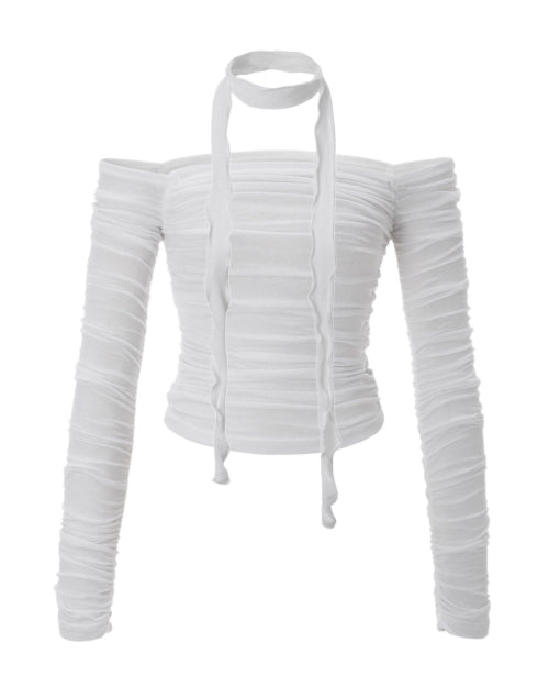 Shirring Scarf Top (white)