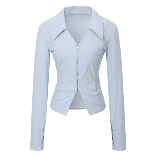 V Zip-up Shirts (blue)