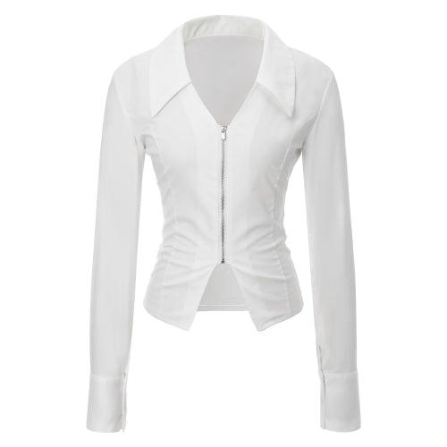 V Zip-up Shirts (white)