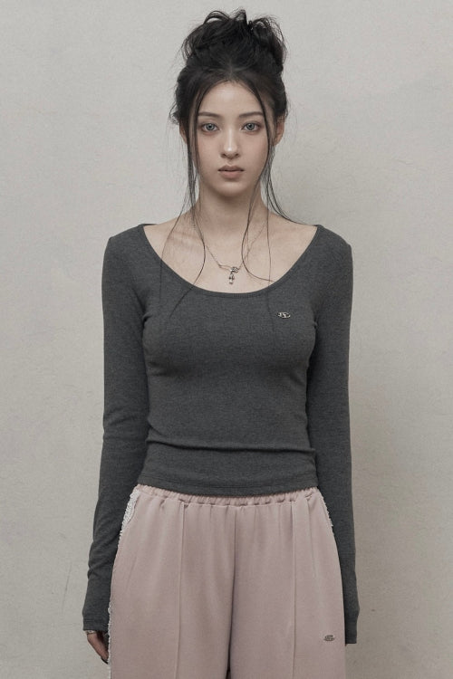 Basic U-neck T-shirt (charcoal)
