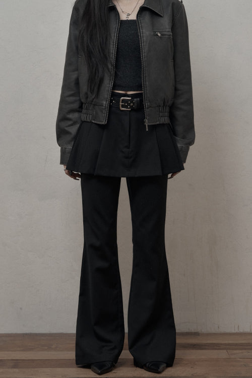 Skirt Layered Bootcut Pants (black)