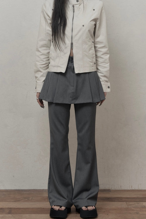 Skirt Layered Bootcut Pants (gray)