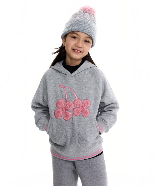 KIDS BIG CLOVER CHERRY GRAPHIC NAPPING HOODIE [MELANGE GRAY]