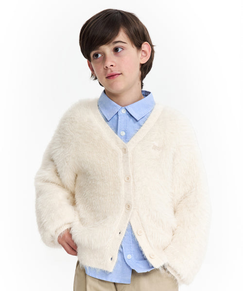 KIDS CLOVER CHERRY MOHAIR LOOSE FIT CARDIGAN [IVORY]