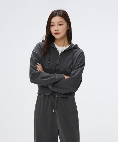 [French Terry] 2-WAY Pigment Cropped Hood Zip-Up_SPMZF23G05