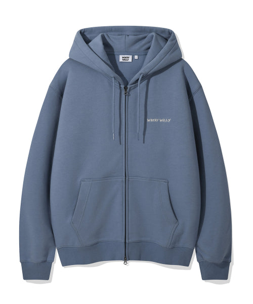 Basic Waki typo logo hooded zip-up blue