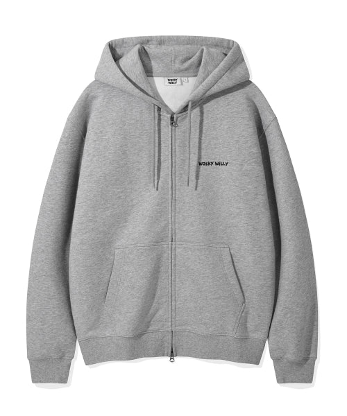 Basic Waki typo logo hooded zip-up gray