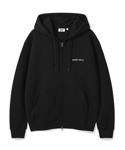 Basic Waki typo logo hooded zip-up black