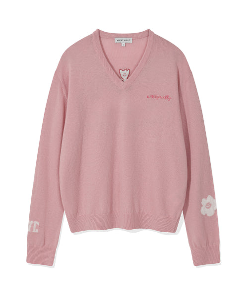 Women's Kiki Embroidery V-Neck Pullover Knit Pink