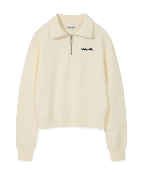 Women's Typography Half Zip-Up Sweatshirt Cream