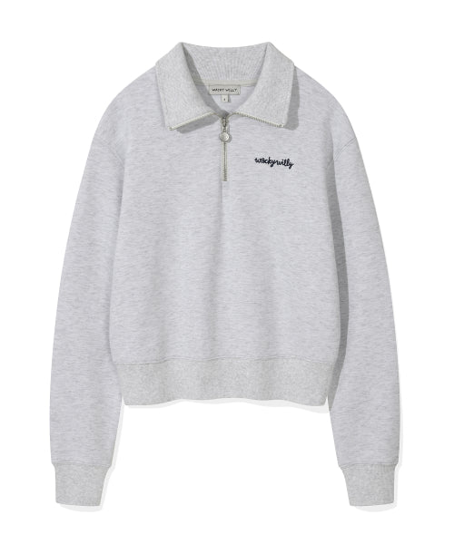 Women's typo logo half zip-up sweatshirt light gray