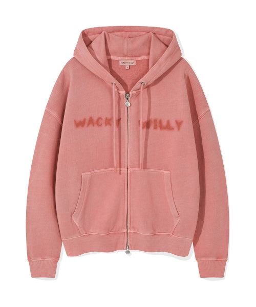 Women's Pigment Washing Hooded Zip-Up Pink