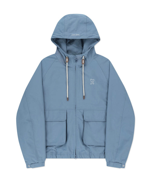 Basic Cotton Hood Windbreaker Blue