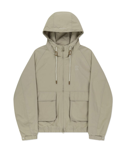 Basic Cotton Hooded Windbreaker Beige