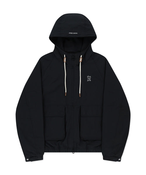 Basic Cotton Hooded Windbreaker Black