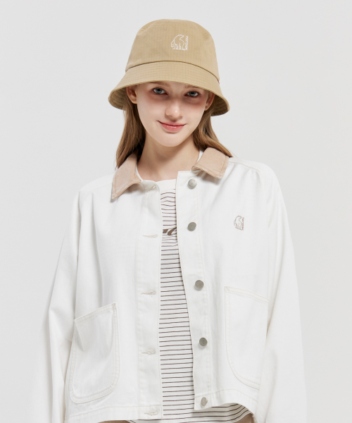 Polar Bear Logo Cotton Bucket Hat_Beige