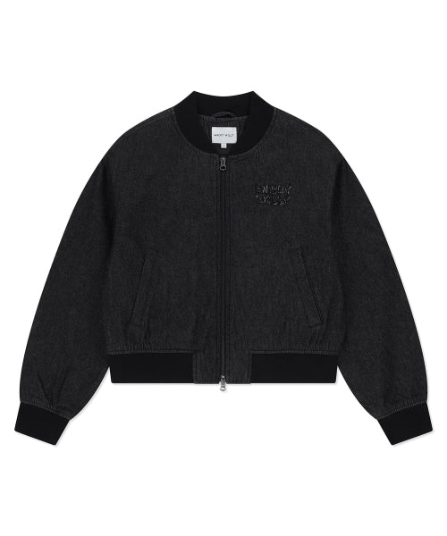 Women's short denim blue jacket black